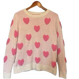 Cupcakes and Cashmere Pink Hearts Pullover Sweater Women's